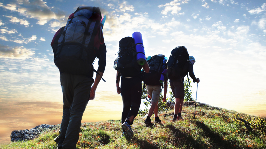 Hikers with their backpack, summer trek