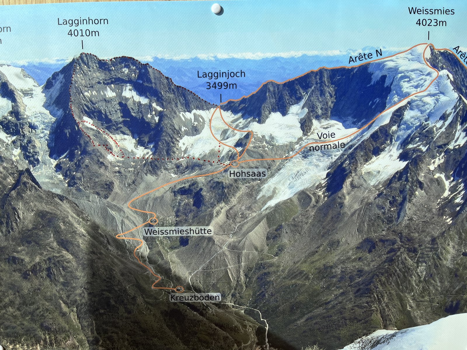 L'itinéraire : Hohsaas, le Lagginjoch et l'arête vers le sommet.